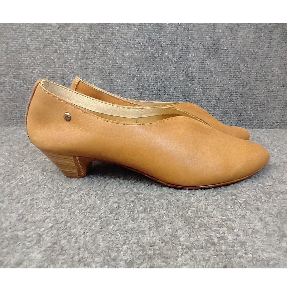 Pikolinos Leather Pumps Women 40 Tan V-Cut Pointed Toe Kitten Heel Shoes